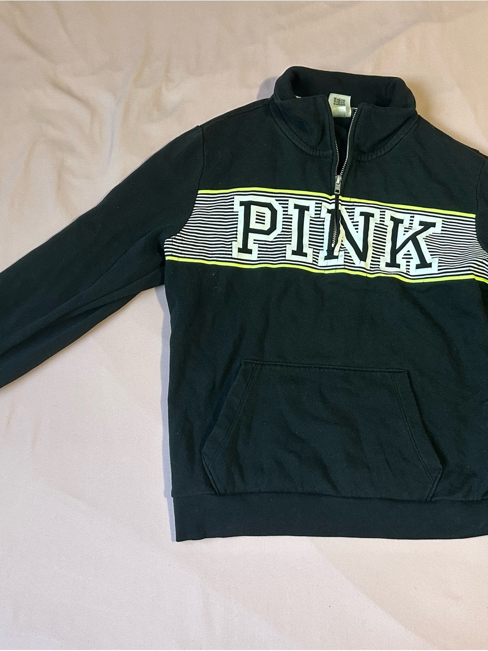 PINK Half-Zip Pullover with Stripe Logo
